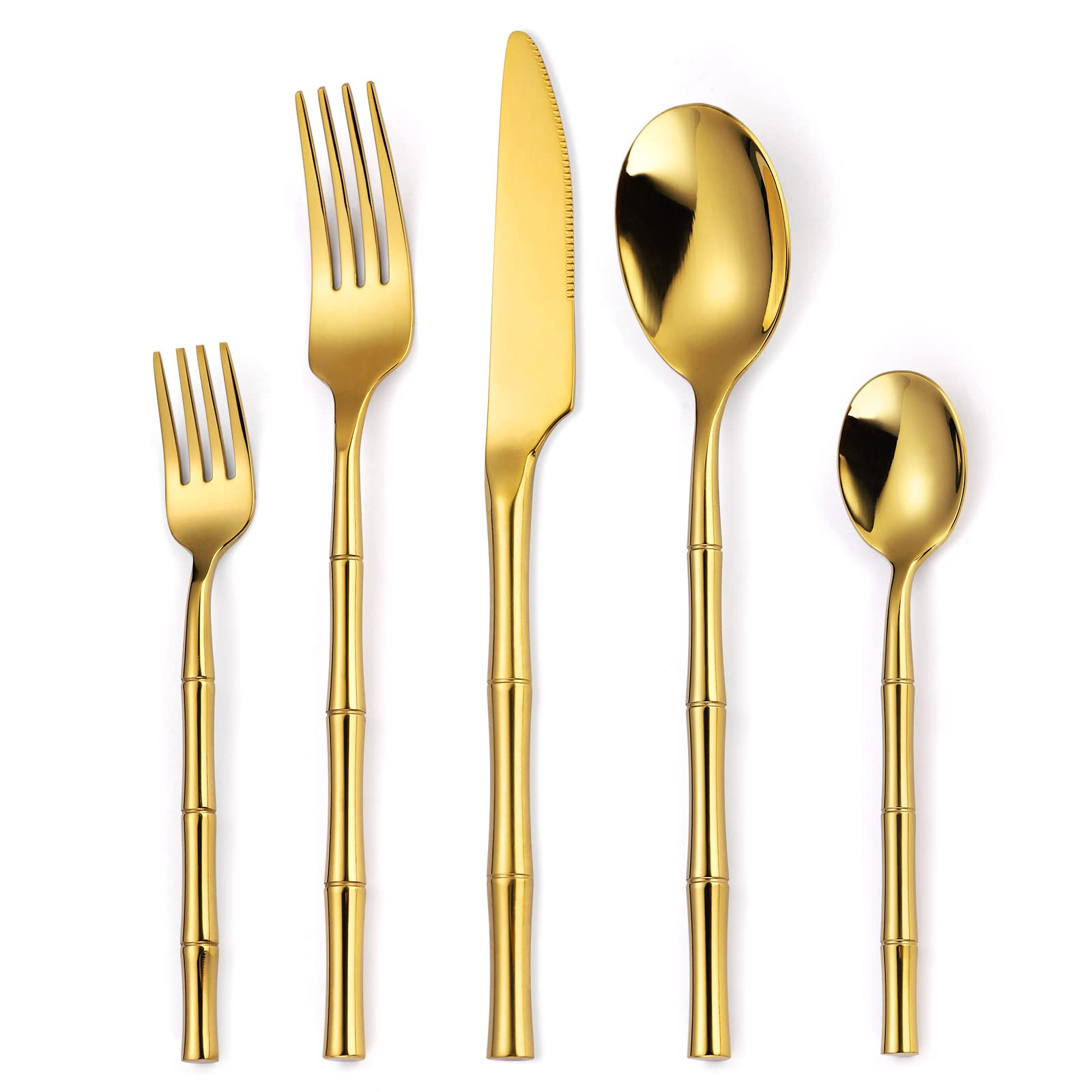 Bamboo Flatware Set Gold Silverware Set Stainless Steel Cutlery Set 20 Pieces with Bamboo Pattern... | Amazon (US)