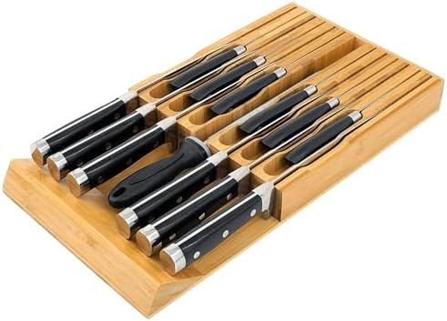VaeFae Bamboo Knife Drawer Organizer, Knife Drawer Organizer Insert, Kitchen Drawer Knife Block f... | Amazon (US)