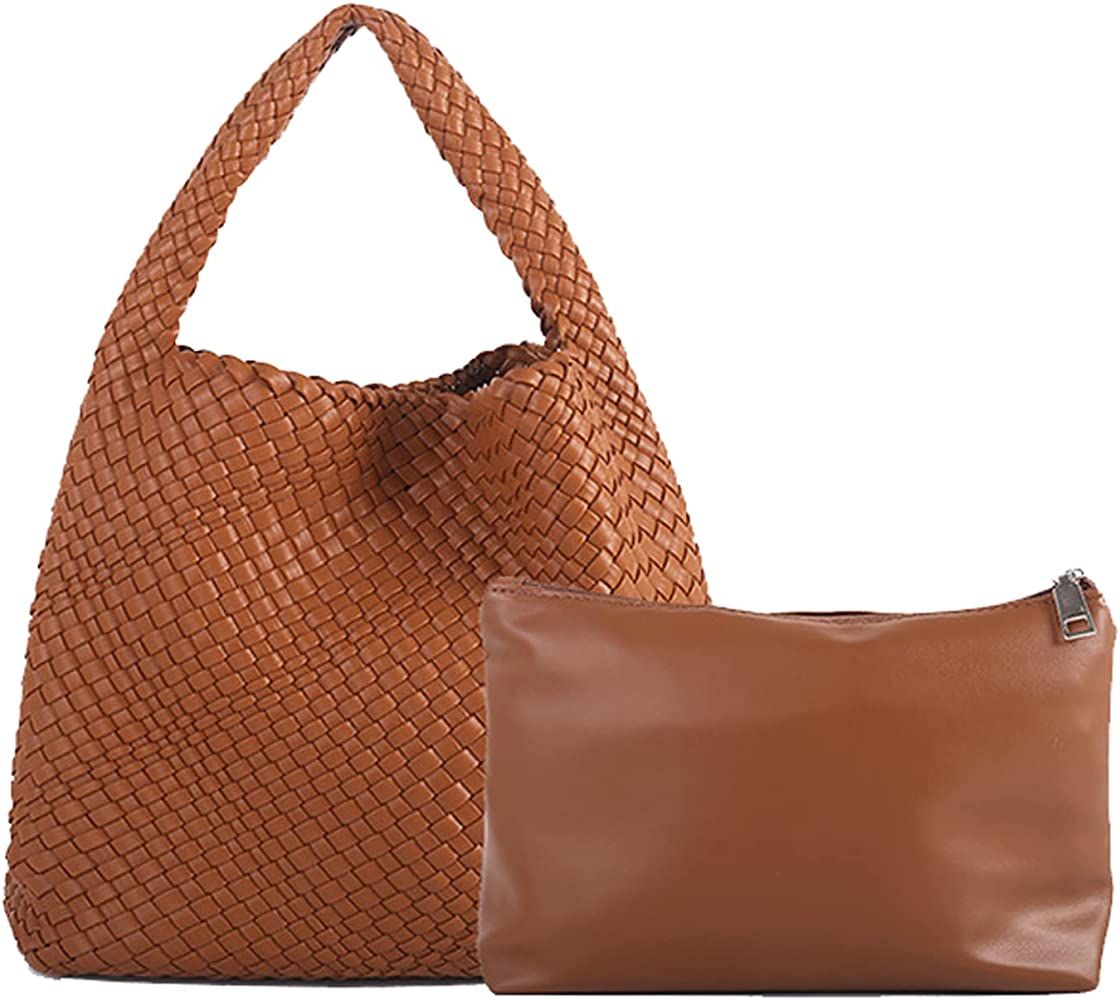 Women Vegan Leather Hand-Woven Tote Handbag Fashion Shoulder Top-handle Bag All-Match Underarm Bag w | Amazon (US)