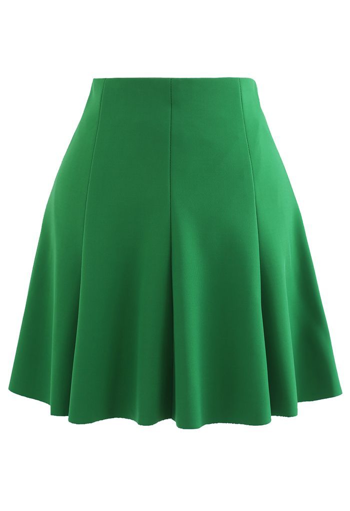 Raw-Cut Hem Flare Mini Skirt in Green | Chicwish