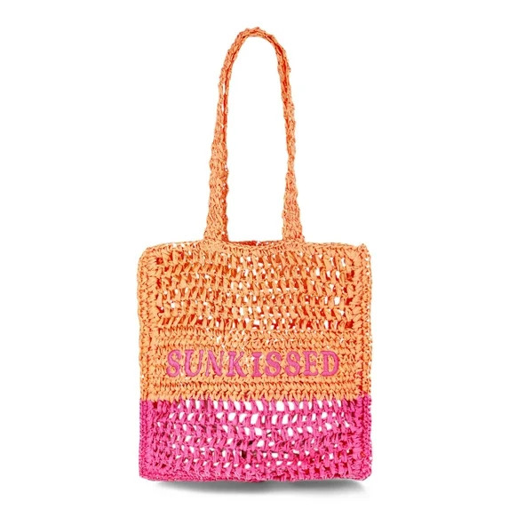 No Boundaries Women's Festival Straw Tote Bag, Pink Ombre Sunkissed | Walmart (US)