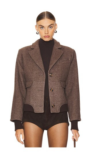 The City Bomber Jacket in Chocolate Herringbone | Revolve Clothing (Global)