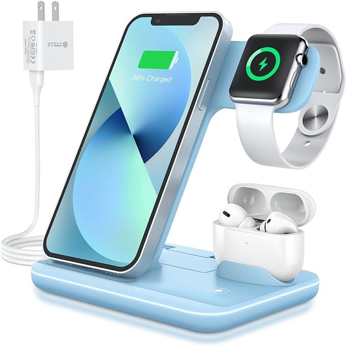 WAITIEE Wireless Charger 3 in 1, 15W Fast Charging Station for Apple iWatch 7/SE/6/5/4/3/2/1,AirP... | Amazon (US)
