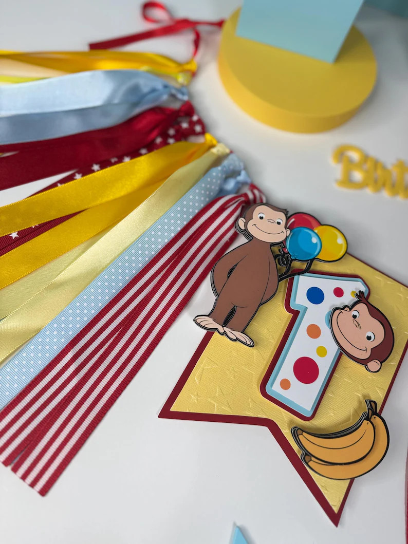 Curious George High Chair Banner/ Curious George 1st Birthday Banner/ Curious George Party Decor ... | Etsy (Global)