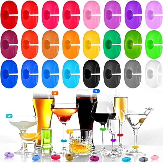 Wine Glass Charms Markers - 24 Pieces Premium Silicone Wine Markers for Wine Glasses and Brims of... | Amazon (US)