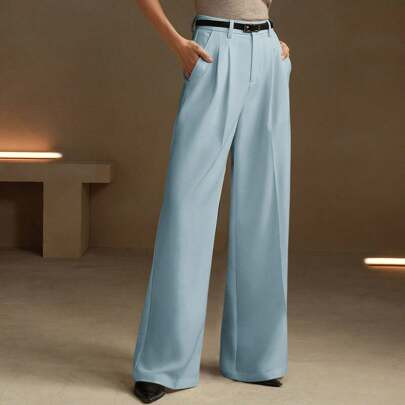 Solid Color Elegant Modern Straight-Leg Pants, For Women, Suitable For Vacation, New Year's Outfit, Spring/Summer, And Business Casual Wear | SHEIN