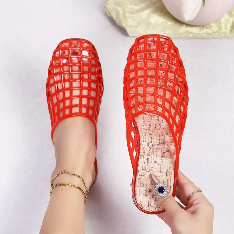 VerPetridure Clear Jelly Mesh Slide Sandals for Women Slip on Closed Toe Flats Sandals Summer Bea... | Walmart (US)