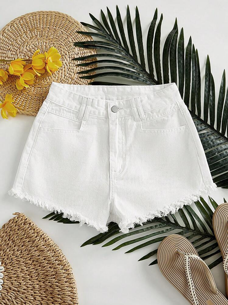 SHEIN Essnce Women's Solid Color Fashion Denim Shorts, Suitable For Summer | SHEIN