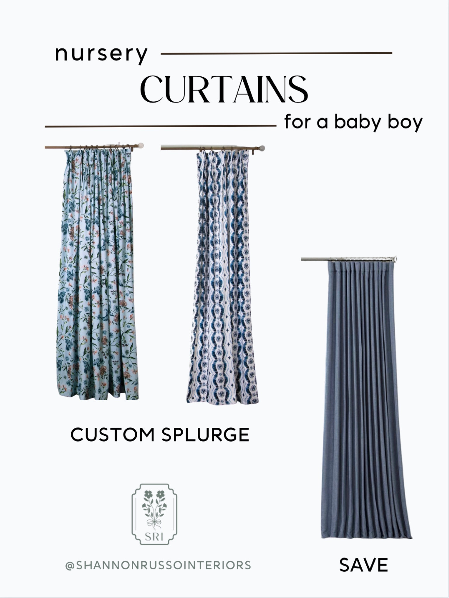 Nursery, baby boy, curtains, splurge, custom curtains, pepper home design, pepper curtains, Amazon curtains, savings, budget, baby’s room, bundle of joy, nursery design, interior decorator, crib, glider, changing table, blue curtains, patterned curtains

#shannonrussodesign #designtips #interiordecorator #ltkbaby #ltkhome

#LTKbaby #LTKhome