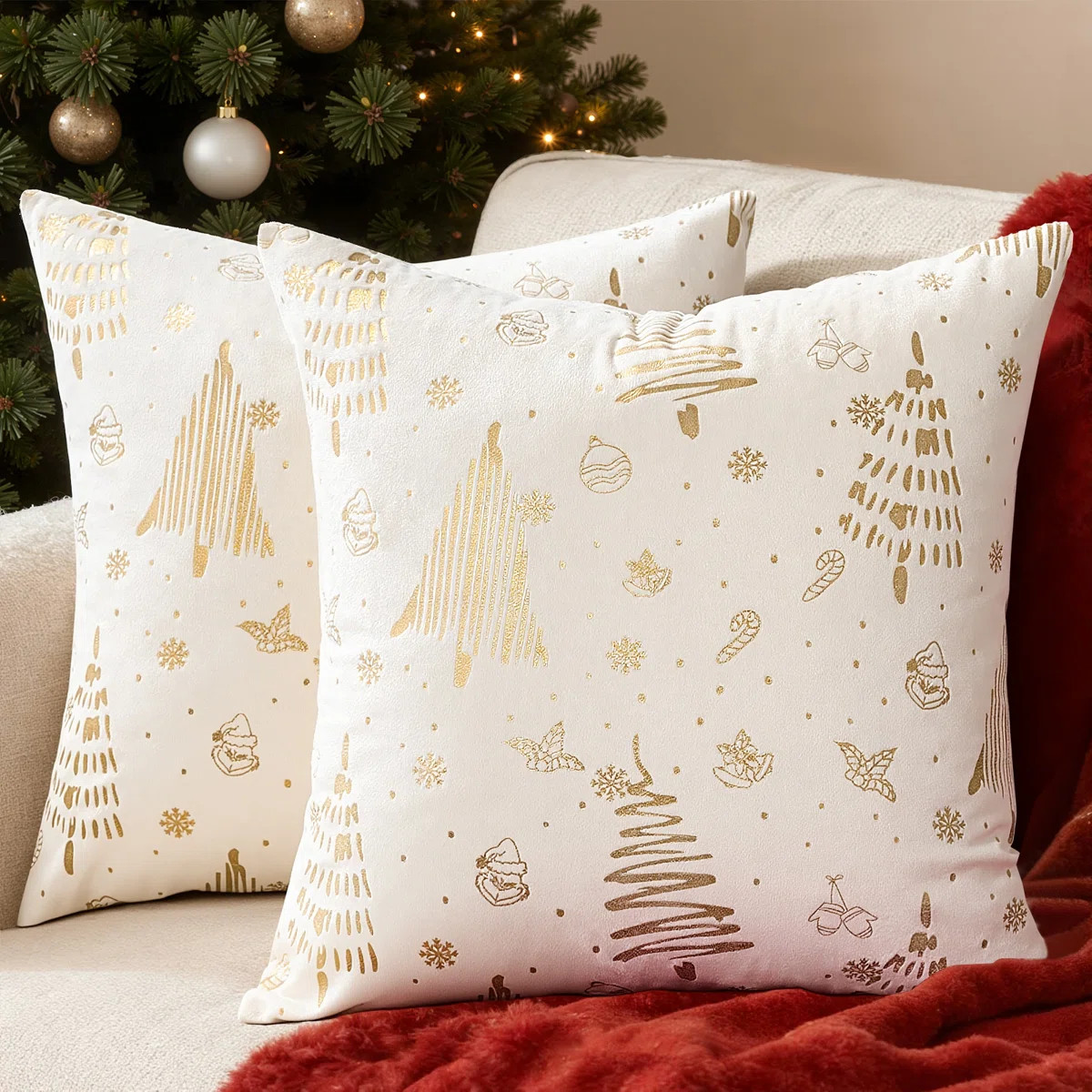 Christmas Velvet Pillow Covers,Christmas Pillowcases, Xmas Tree Gold Brozing Cushion Cases,Winter... | Wayfair North America