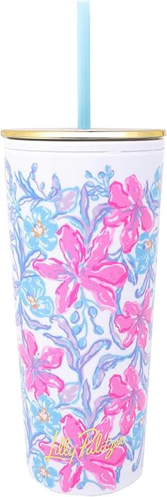 Lilly Pulitzer Double Wall Tumbler with Lid and Reusable Straw, Insulated Travel Cup Holds 24 Oun... | Amazon (US)