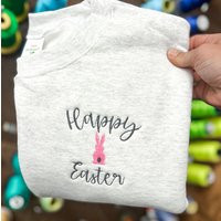 Embroidered Bunny Sweatshirt Happy Easter Crewneck Fleece | Etsy (US)