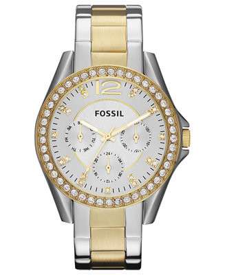 Fossil Women's Riley Two Tone Stainless Steel Bracelet Watch 38mm & Reviews - Macy's | Macys (US)