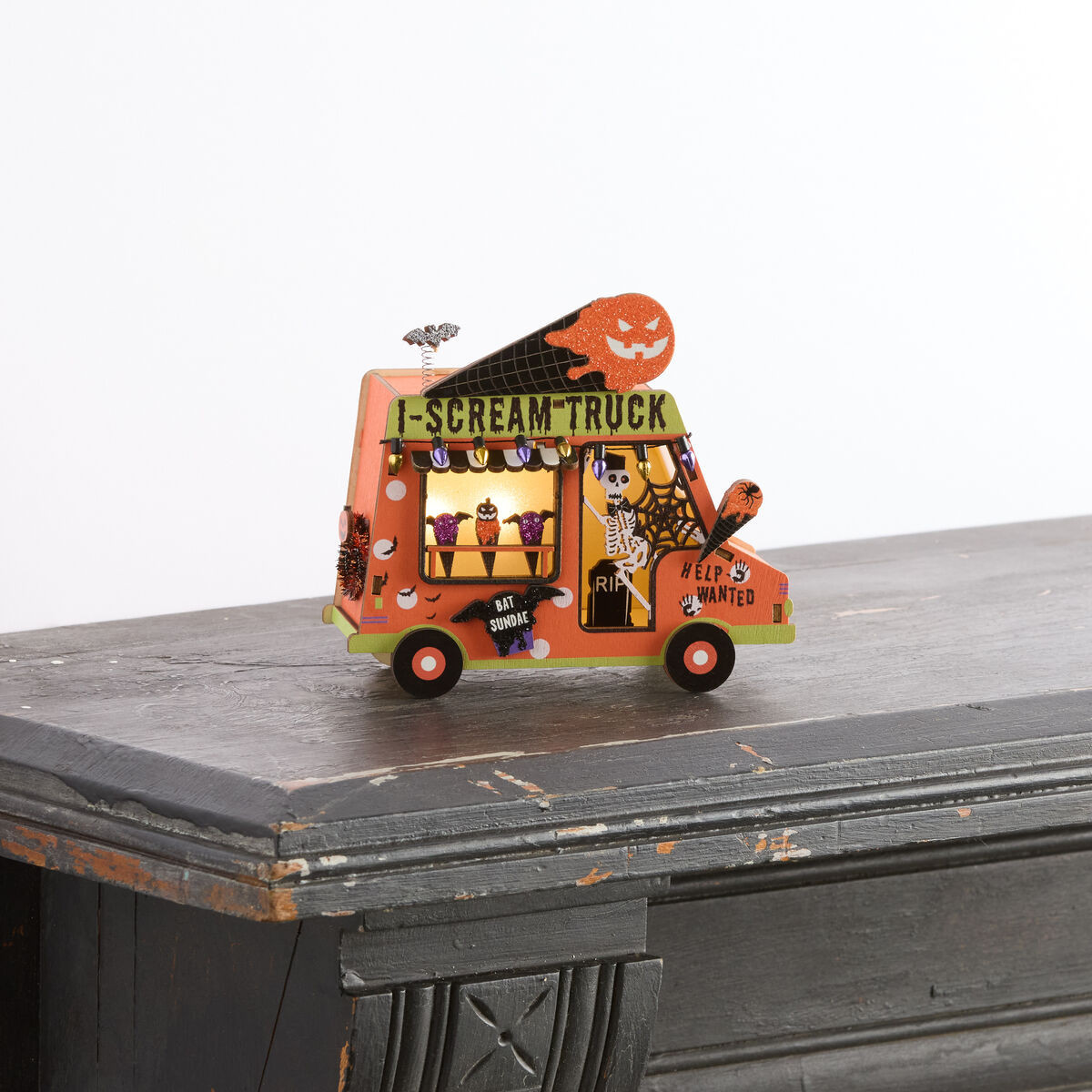Laser Cut Wood I-Scream Truck LED Light Up Decor in Orange/black by World Market | World Market