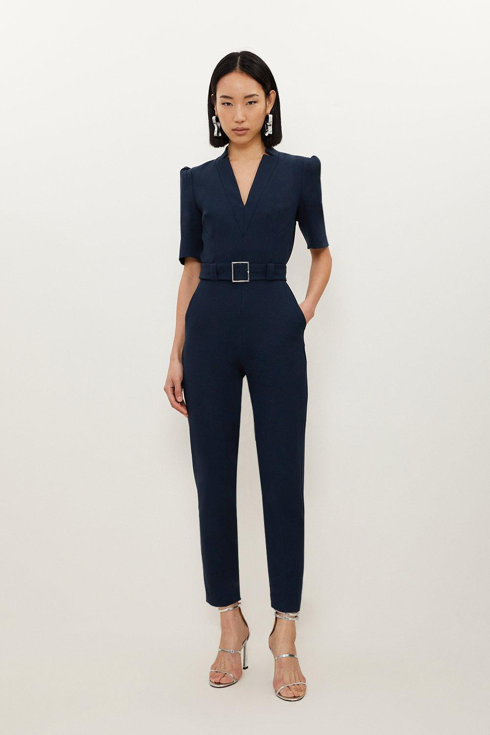 Forever Belted Notch Neck Tailored Jumpsuit | Karen Millen UK + IE + DE + NL