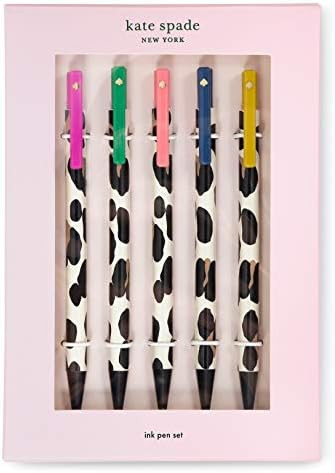 Kate Spade New York Black Ink Pen Set of 5, Leopard Print Click Pens, Forest Feline | Amazon (US)