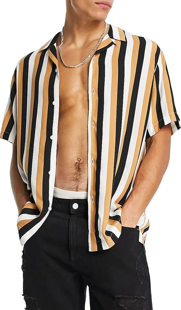 Revere Stripe Short Sleeve Button-Up Camp ShirtTOPMAN | Nordstrom