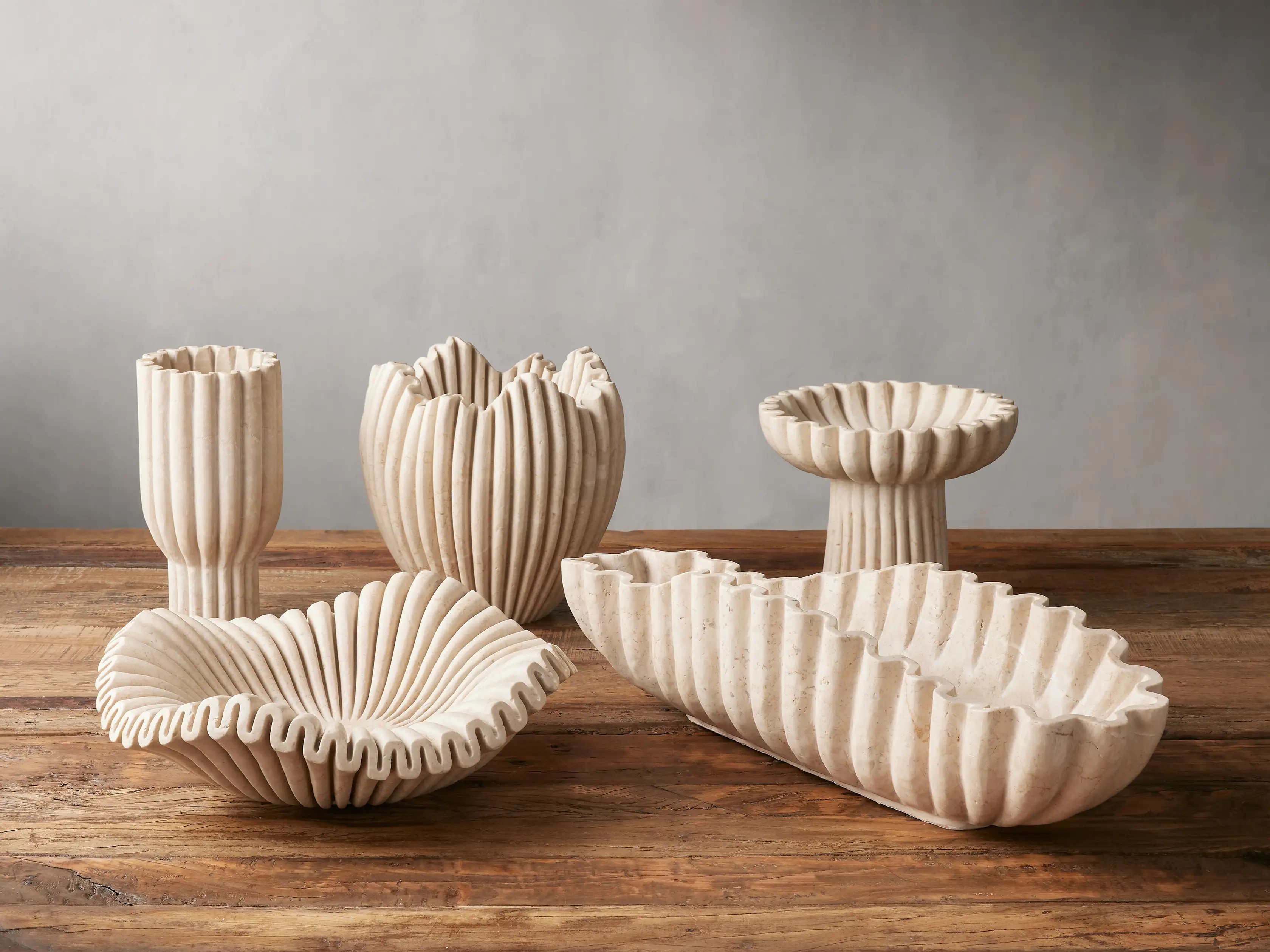 Edel Wide Ruffle Vase in Cream | Arhaus
