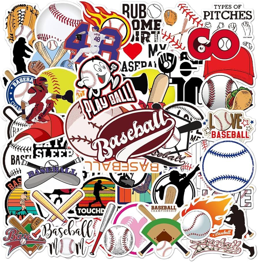 100PCS Baseball Stickers, Waterproof Vinyl Baseball Decales Reusable Stickers for Water Bottle, H... | Amazon (US)