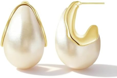 Big Large Pearl Earrings Pearl Drop Earrings for Women Teardrop Bridal Wedding Earring Chunky Gol... | Amazon (US)