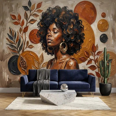 Abstract Portrait Wallpaper Botanical Leaves Removable Earth Tones Wall Decor | Wayfair North America