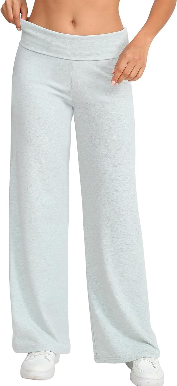 HeSaYep Women's Wide Leg Sweatpants Workout Lounge Pants Fold Over Low Rise Yoga Pants | Amazon (US)