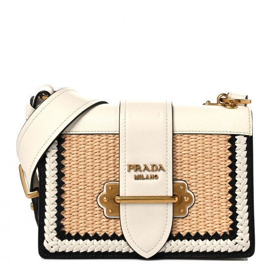 PRADA City Calf Raffia Saffiano Cahier Bag Naturale White | FASHIONPHILE (US)