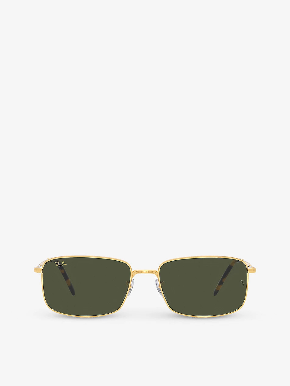 RB3717 rectangle-frame polished gold-metal sunglasses | Selfridges