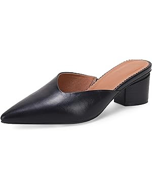 Coutgo Womens Pointed Toe V Cut Mules Chunky Block Heel Slip On Clogs Fashion Office Slides Shoes | Amazon (US)