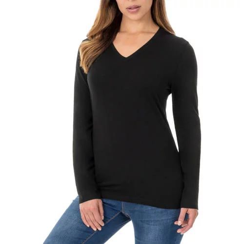 Women's Essential Long Sleeve Vneck T-Shirt - Walmart.com | Walmart (US)