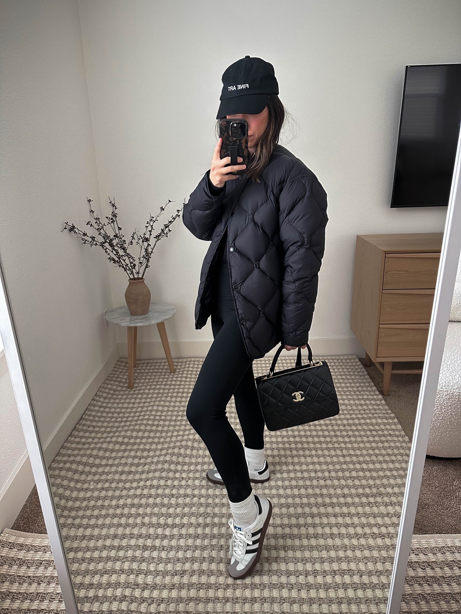 Athleisure outfits. Mom on-duty outfit ideas. 

Coat - Rag & Bone xxs (old)
Sweatshirt - Sweaty Betty xs
Leggings - Zella xs
Socks - Hanes
Sneakers - Adidas Samba 4.5 men’s. 
Hat - Outsider Supply
Bag - Chanel Trendy xxs small

Petite style, tonal style, neutral outfit, capsule wardrobe, minimal Style, street style outfits

#LTKfit #LTKshoecrush #LTKstyletip