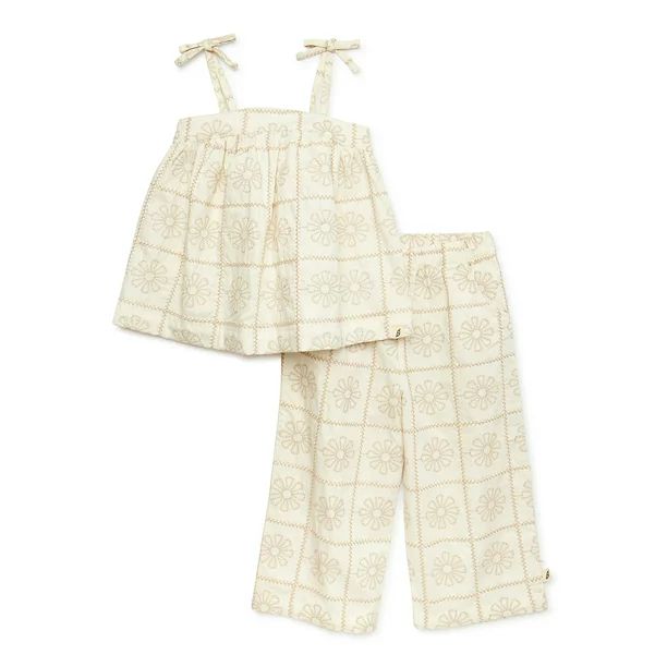 easy-peasy Toddler Girl Tie Shoulder Top and Wide Leg Pants Set, 2-Piece, Sizes 12M-5T | Walmart (US)
