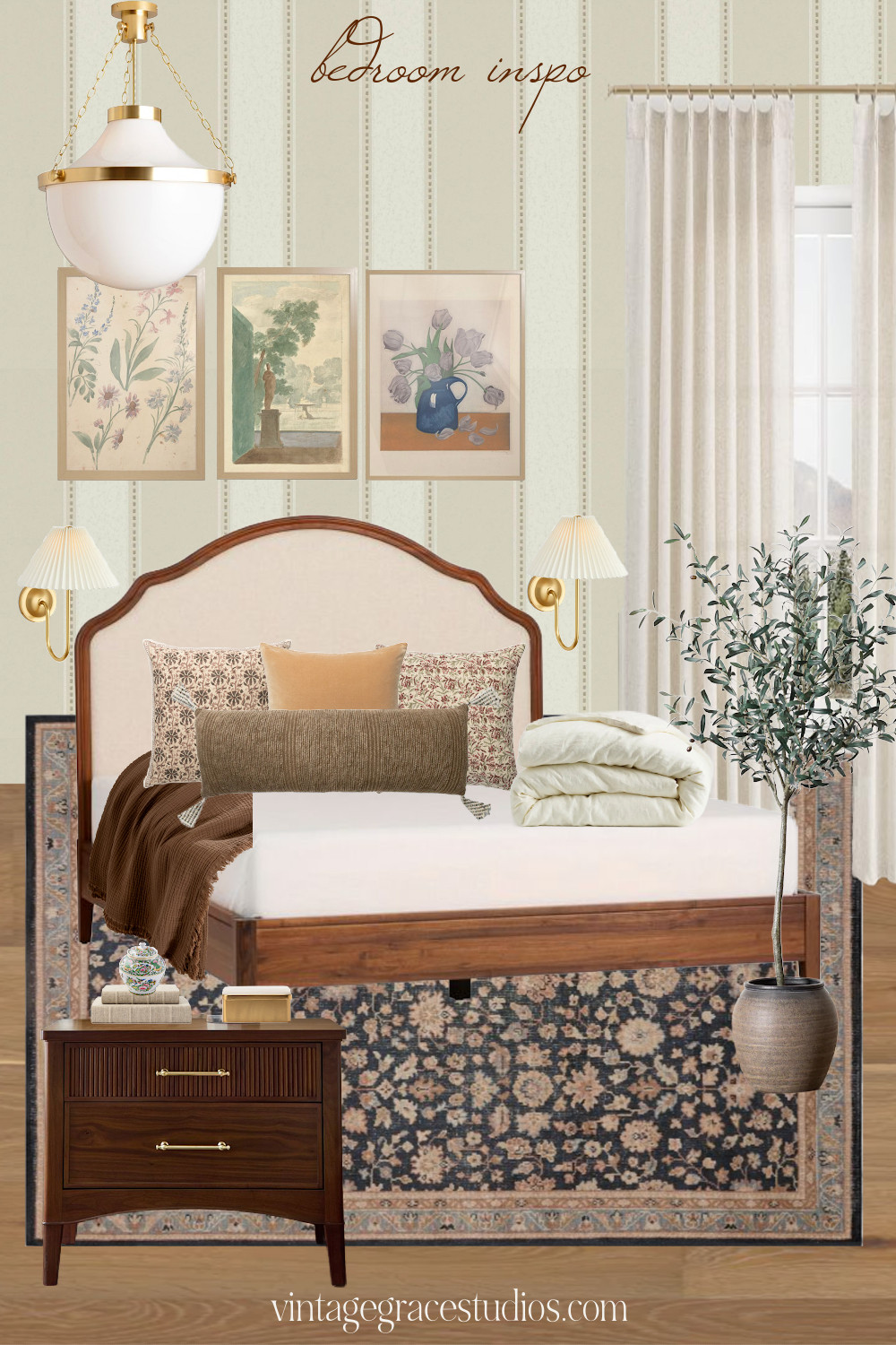 cozy transitional bedroom design ideas! 

wallpaper, bedroom chandelier, wall art, curtains, sconces, throw pillows, lumbar pillow, throw blanket, coverlet, linen duvet cover, area rug, faux olive tree, nightstand, coffee table book, candle, decorative box 

 #LTKHome