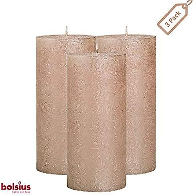 BOLSIUS Unscented Pillar Candles - Rustic Full Metallic Rose Gold Candle 2.75" X 7.5" - Decorativ... | Amazon (US)