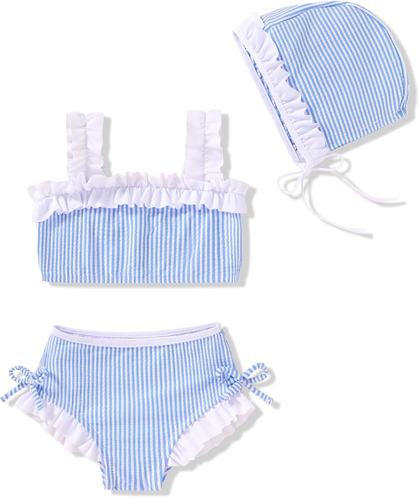 HAPPYMA Toddler Swimsuit Baby Girl Bathing Suit Ruffle Sleeveless Beach Wear Bikini Infant Tankin... | Amazon (US)