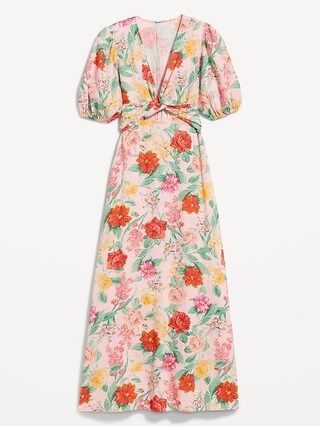 Matching Fit & Flare Floral Linen-Blend Twist-Front Maxi Dress for Women | Old Navy (US)