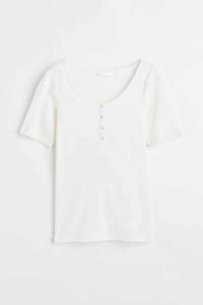 Ribbed, button-placket T-shirt | H&M (UK, MY, IN, SG, PH, TW, HK)