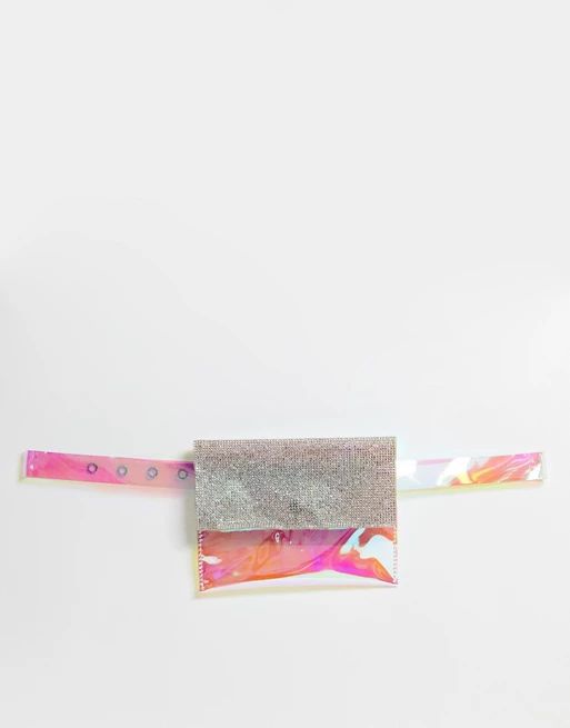 ASOS DESIGN holographic and rhinestone ladies' wallet detail waist and hip belt | ASOS US