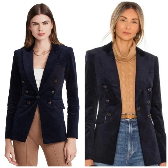 Veronica Beard Gaya Corduroy Double Breasted Dickey Blazer Jacket Navy Blue | Poshmark