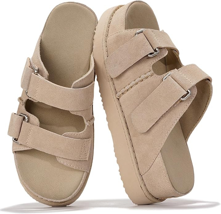 Project Cloud Genuine Leather Platform Womens Sandals - Double-Strap Non-Slip Platform Sandals Wo... | Amazon (US)