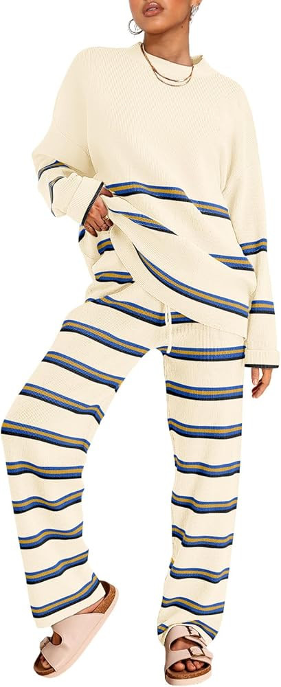 LILLUSORY 2 Piece Outfits for Women 2024 Oversized Lounge Sets Striped Sweaters Cozy Knit Sets Tr... | Amazon (US)