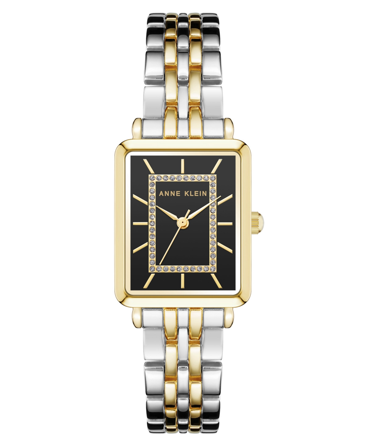 Anne Klein Women's Quartz Premium Rectangular Two-Tone Alloy Metal Watch, 24mm - Black/Silver-Tone/Gold-Tone | Macy's