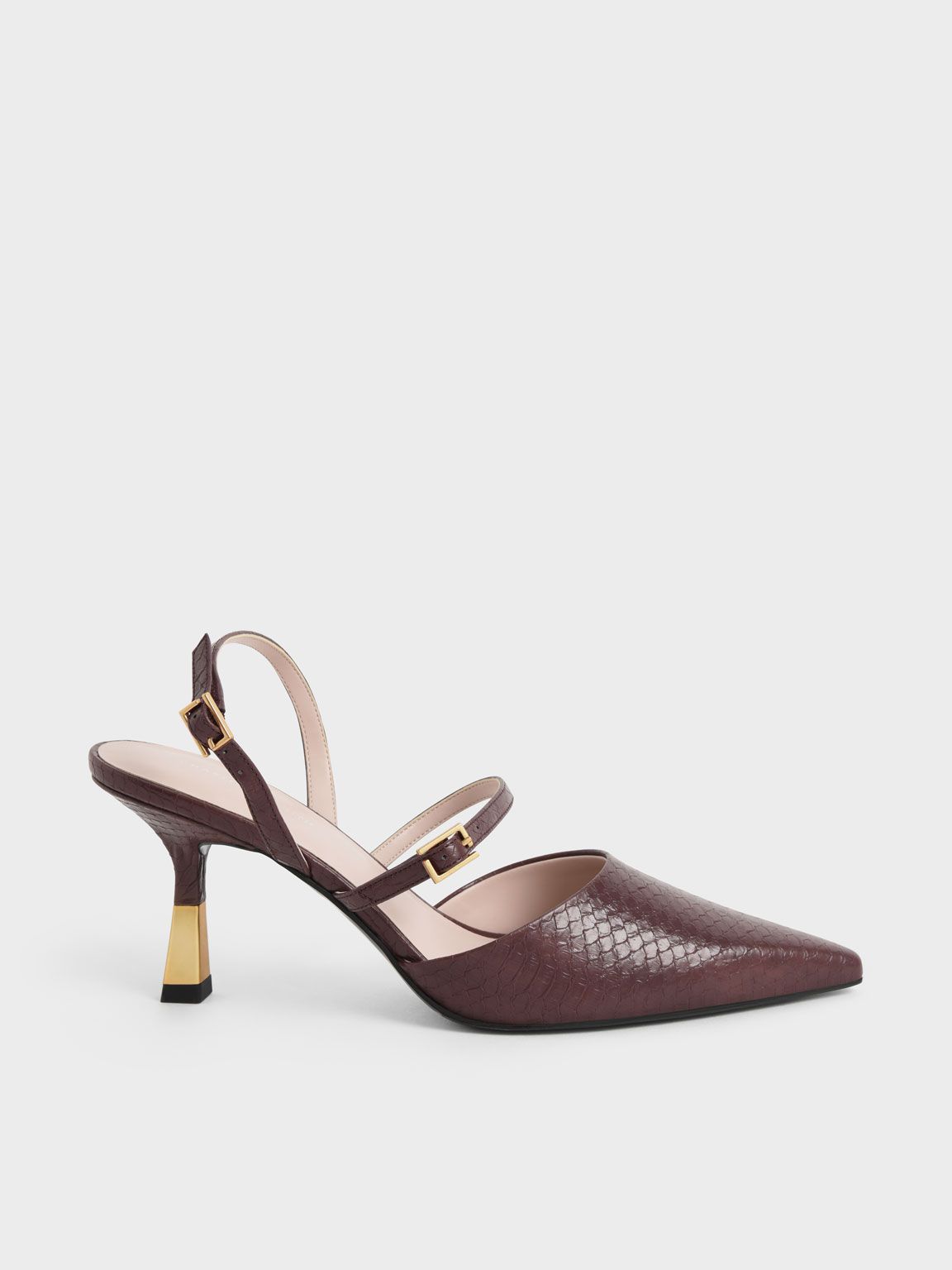 Brown Snake-Print Double Strap Slingback Pumps | CHARLES &amp; KEITH | Charles & Keith US