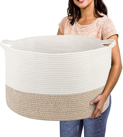 Extra Large Cotton Rope Basket 22" x 14" - Toy Basket for Kids -Blanket Basket for Living Room - ... | Amazon (US)