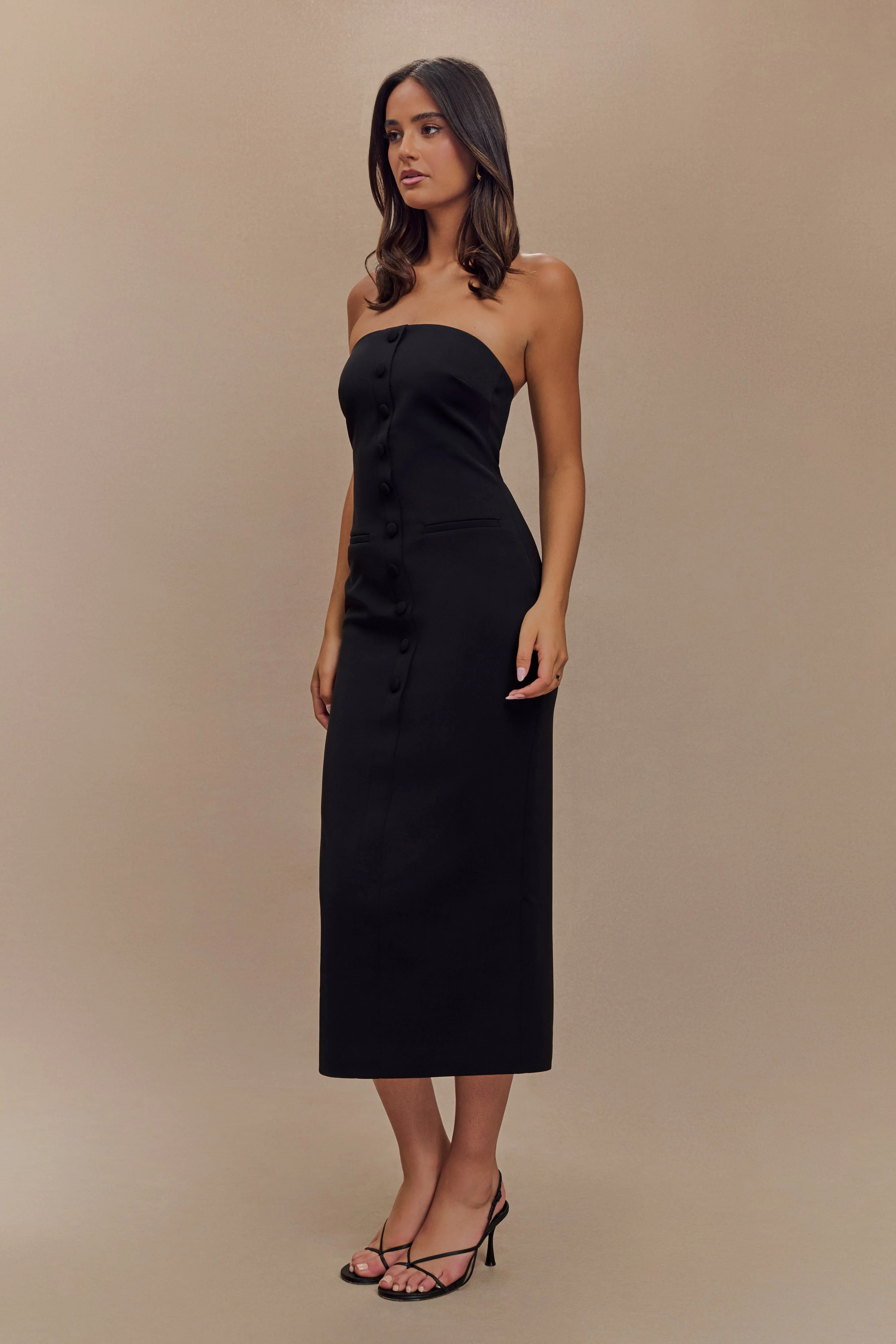 Sussan Strapless Midi Dress - Black | MESHKI US