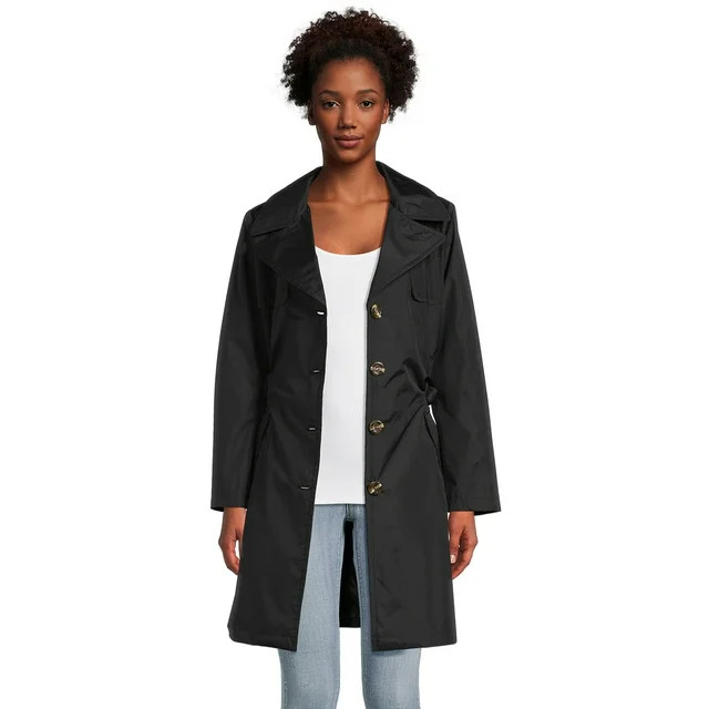 Urban Republic Women's Poly-Techno Hooded Trench Coat, Sizes S-XL | Walmart (US)