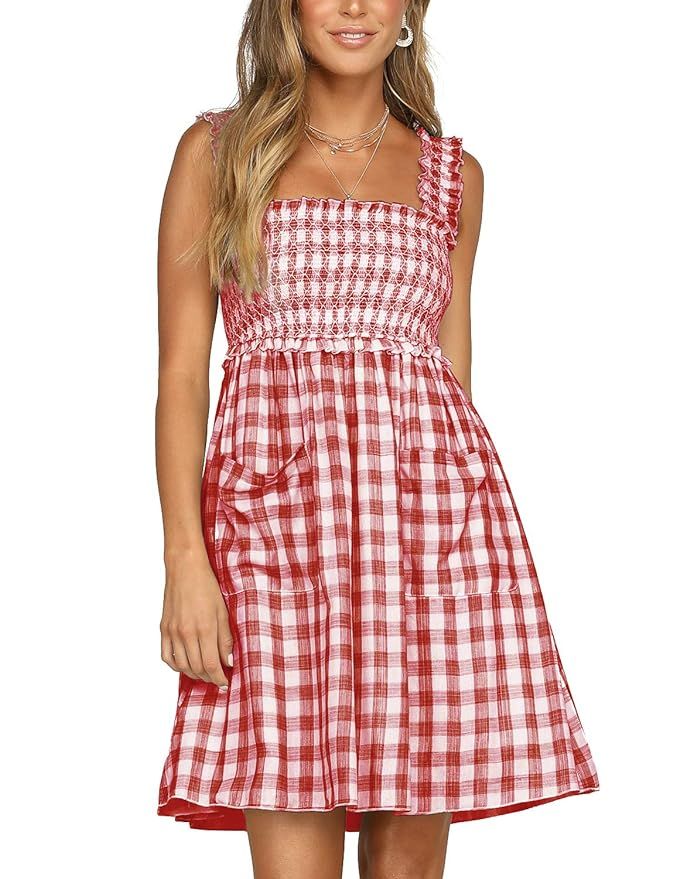 Blooming Jelly Womens Plaid Dress Sleeveless Swing A line Gingham Summer Short Mini Dresses with ... | Amazon (US)