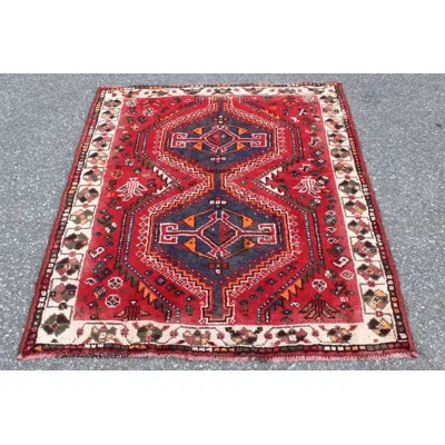 One-of-a-Kind Hand-Knotted 1940s 3'5" x 4'8" Wool Area Rug in Red/Beige/Blue | Wayfair North America