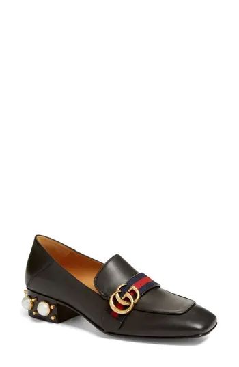Women's Gucci Peyton Embellished Heel Loafer, Size 8US / 38EU - Black | Nordstrom