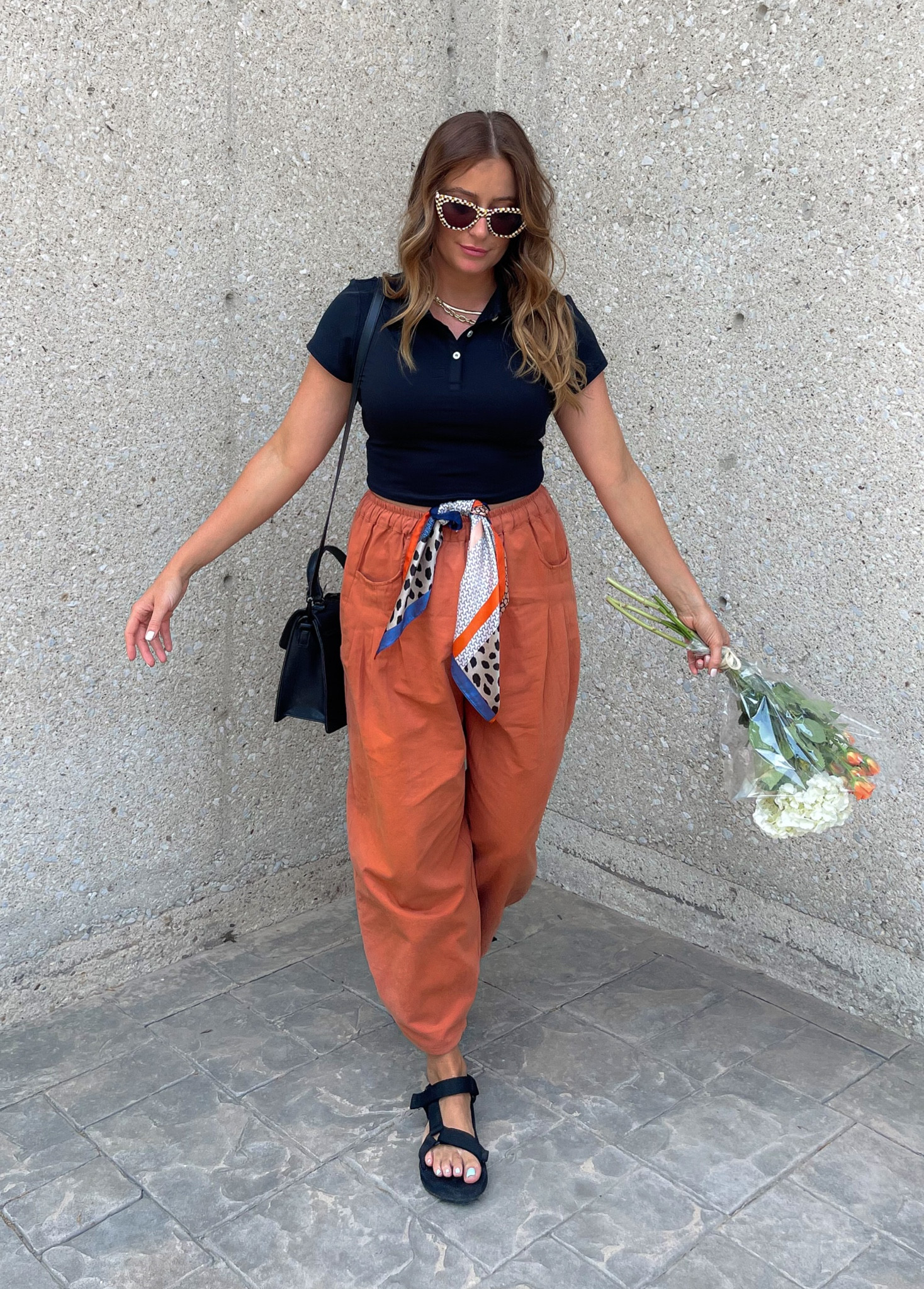 Old Money meets casual outfit 💅🏼 
Classy and easy. 
Free people dupe pants | polo top | black sandals | 